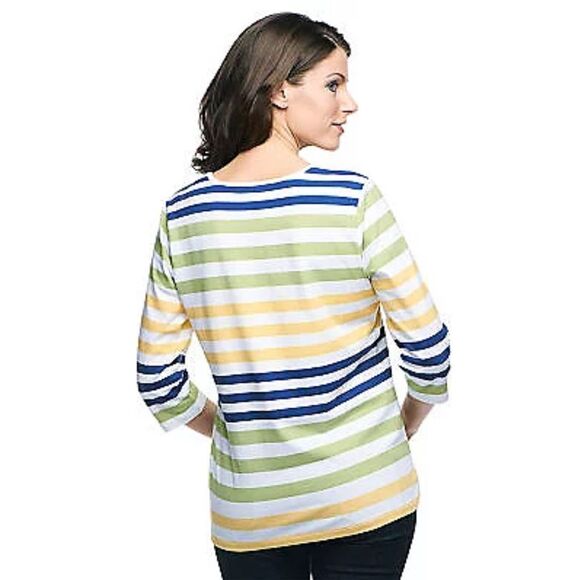 Denim & Co Womens 3X Perfect Jersey Top Pink Stripe Color Block Scoop Neck NWT - Picture 4 of 5